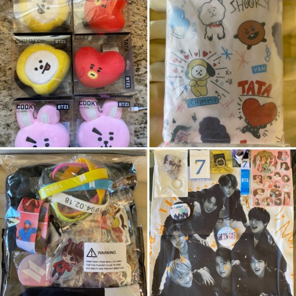 BTS‎ 21 Line Friends plushie Cooky Tata keychain postcards necklaces bracelets